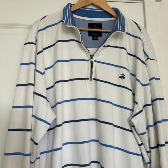 Brooks Brothers Stripe 1/4 Zip Knit Sweater Mens XXL Blue White Preppy Classic - Picture 2 of 9